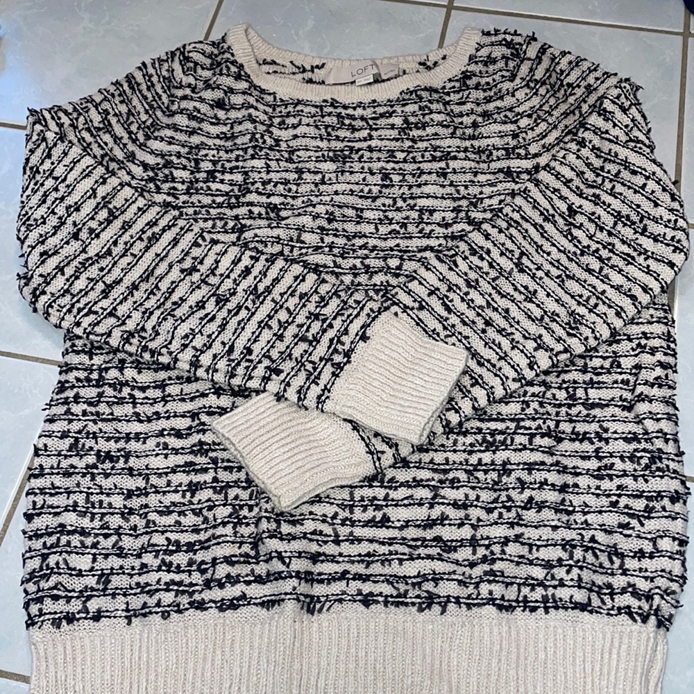 LOFT cream and black linen sweater
